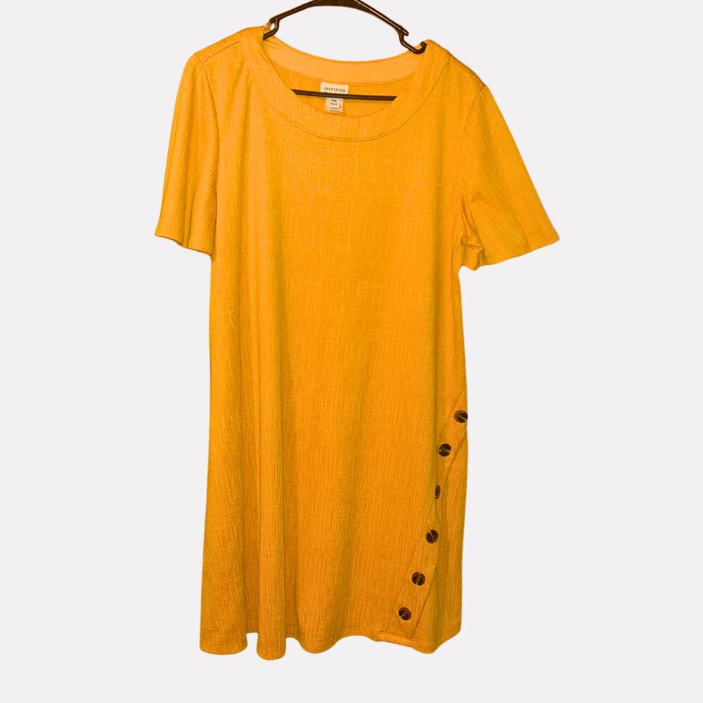 Enfocus Yellow Sweater Dress 14W – Plus Size Button Detail Career Dress